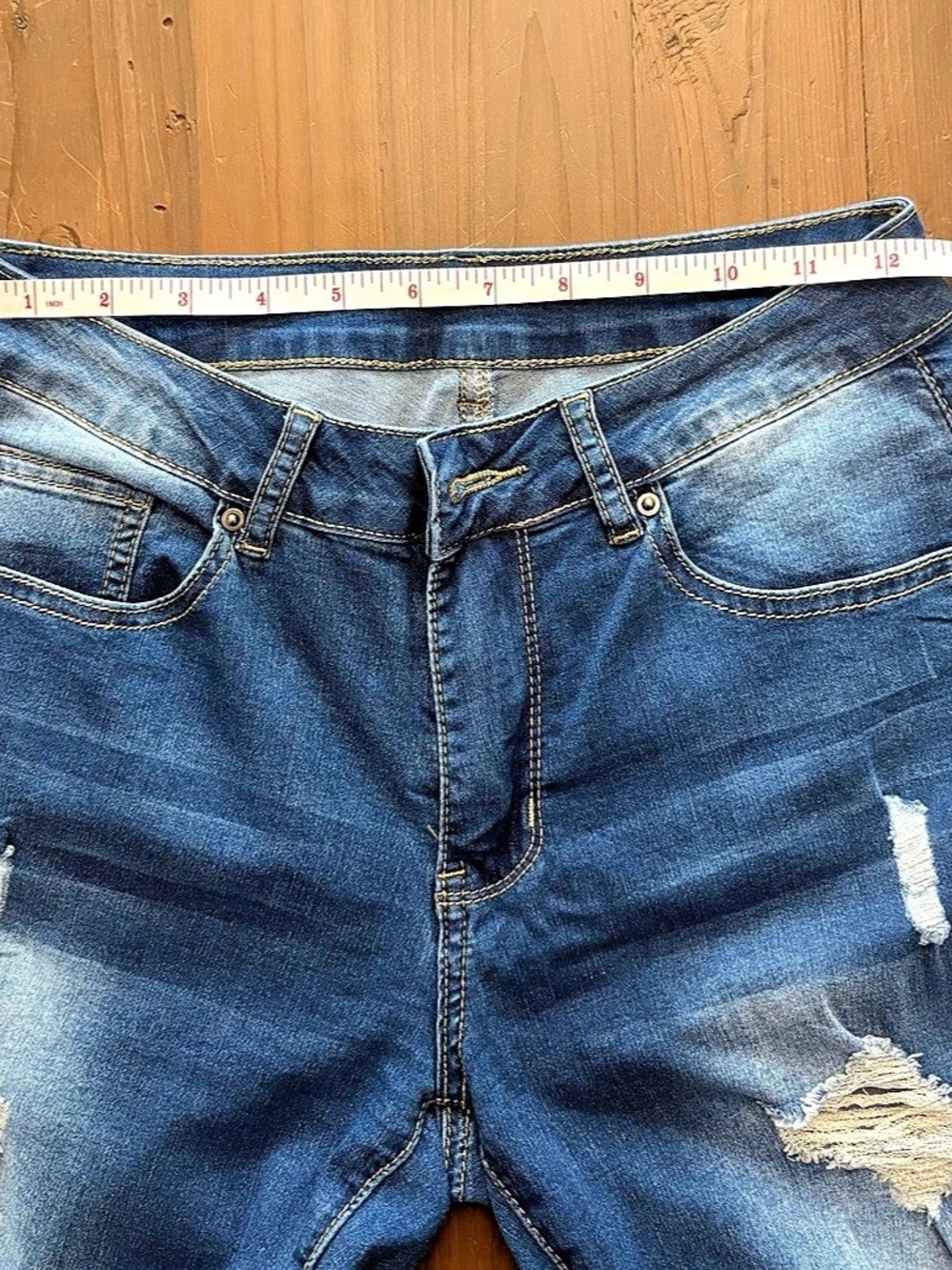 Unbranded Distressed Skinny Jeans Medium Wash Cuffed Size S - Picture 5 of 8